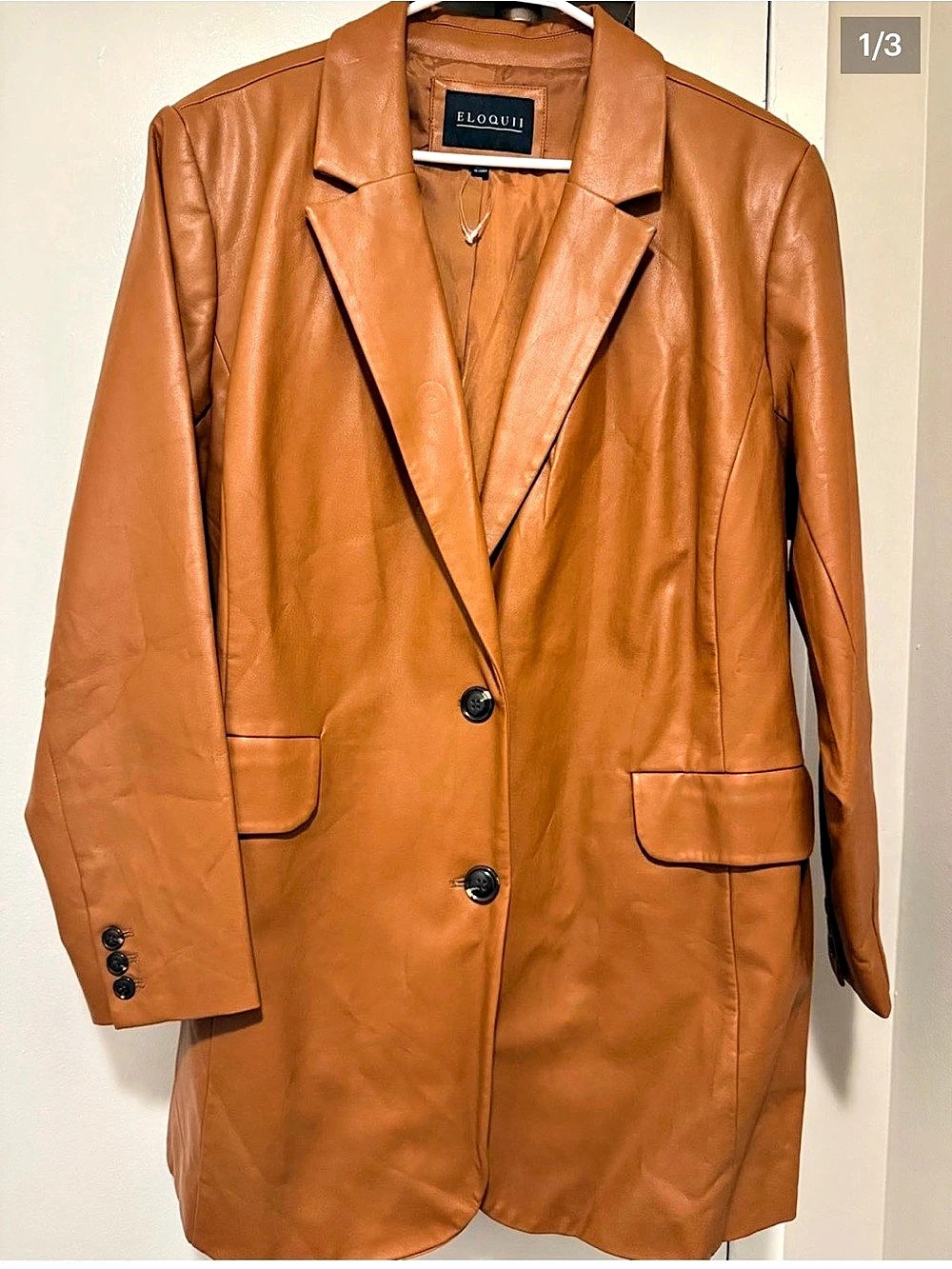 ELOQUII Vegan Leather Blazer Brown Faux Leather